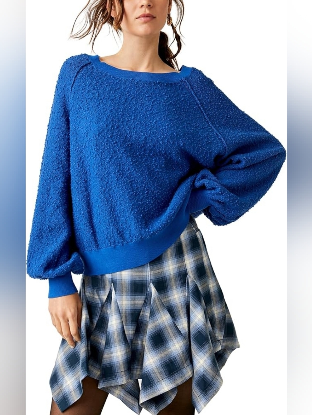 Free People Found My Friend Bouclé  Women's pullover Sweater Size S  Blue‎